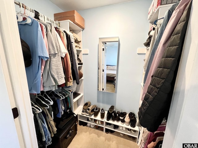 walk in closet featuring carpet