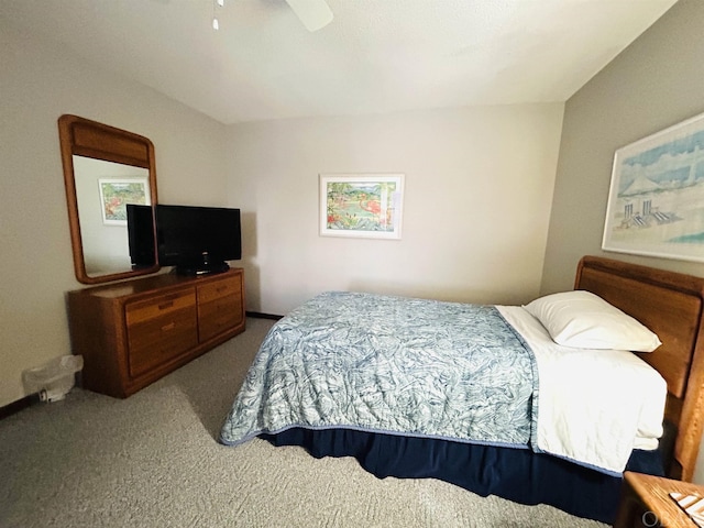 bedroom featuring ceiling fan and light colored carpet