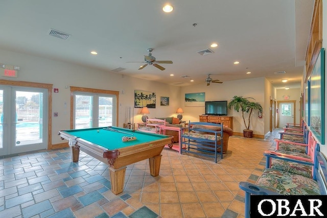 1800 Saint David Rd Unit 104-D 2, Kill Devil Hills, NC 27948 - playroom with french doors, a ceiling fan, recessed lighting, and billiards table