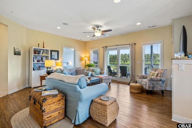 1800 Saint David Rd Unit 104-D 2, Kill Devil Hills, NC 27948 - living area with wood finished floors, ceiling fan, and recessed lighting