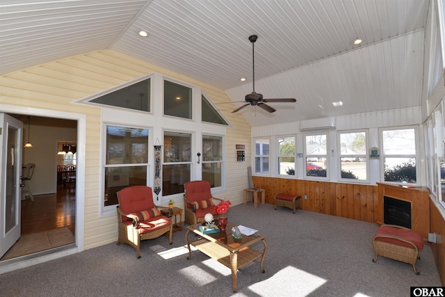 sunroom / solarium featuring vaulted ceiling and ceiling fan