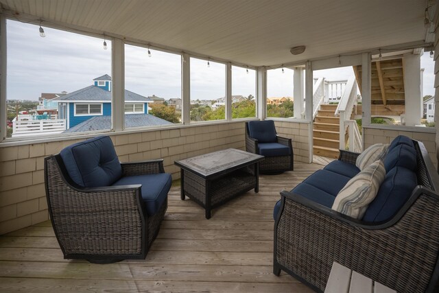 sunroom / solarium with wood ceiling