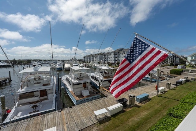 dock area featuring a water view