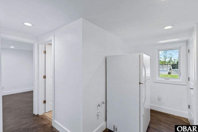 113 B And B Ln, Coinjock, NC 27923 - kitchen with freestanding refrigerator, wood finished floors, and recessed lighting