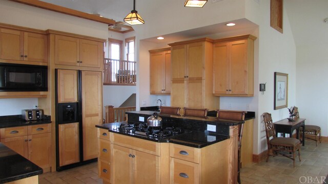 744 Hammock Ln Lot 342, Corolla, NC 27927 - kitchen featuring recessed lighting, a center island, black appliances, dark countertops, and decorative light fixtures
