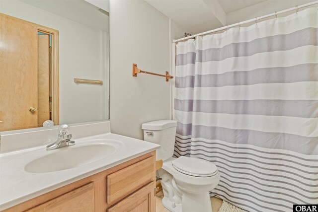1039 Miller Ct Lot 526, Corolla, NC 27927 - bathroom with toilet, vanity, a shower with shower curtain, and tile patterned flooring