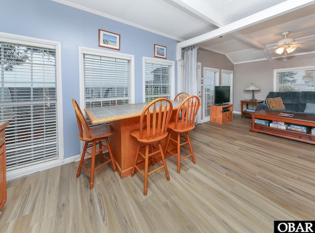156 Longbeach Dr Unit Lot3, Hertford, NC 27944 - dining room featuring light wood-style flooring, ceiling fan, and ornamental molding