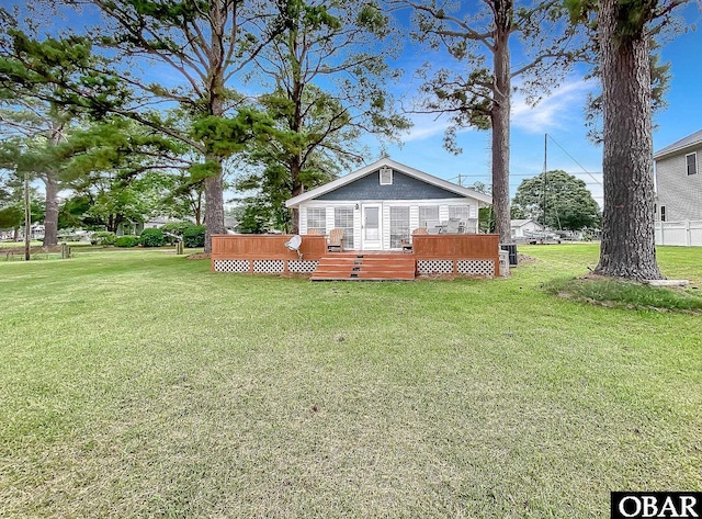 156 Longbeach Dr Unit Lot3, Hertford, NC 27944 - rear view of house with a deck and a lawn