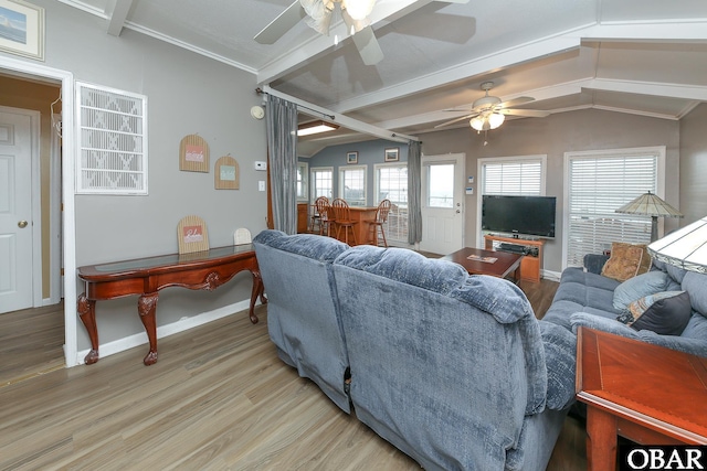 156 Longbeach Dr Unit Lot3, Hertford, NC 27944 - living room featuring ceiling fan, light wood finished floors, and lofted ceiling