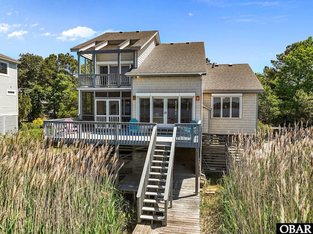 821 Cedar Dr Lot 101, 102, Kill Devil Hills, NC 27948 - rear view of property featuring stairway, roof with shingles, a deck, and a balcony