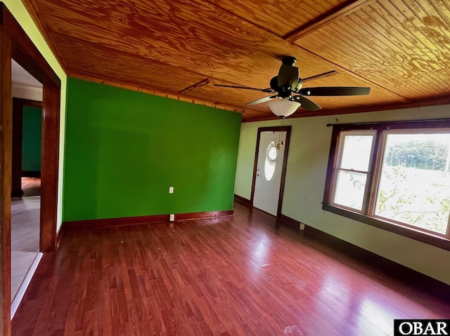 2253 Turnpike Rd, Swan Quarter, NC 27885 - spare room with wooden ceiling, a ceiling fan, and dark wood finished floors