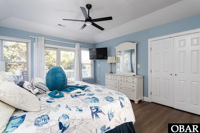 567 Ocean Trl Lot 140, Corolla, NC 27927 - bedroom featuring dark wood-style floors, ceiling fan, and baseboards