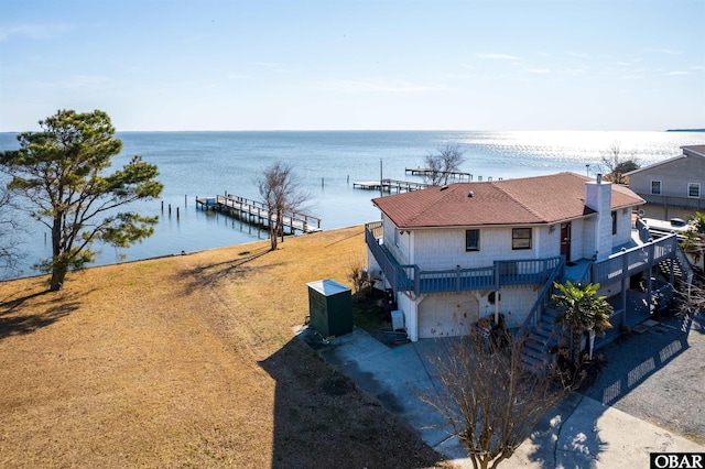 aerial view with a water view