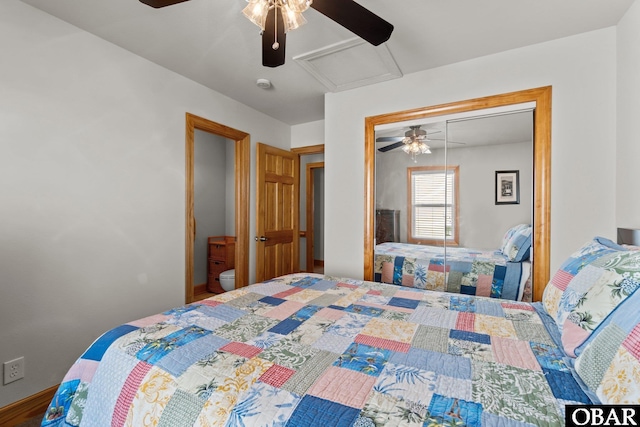 bedroom featuring a closet and ceiling fan