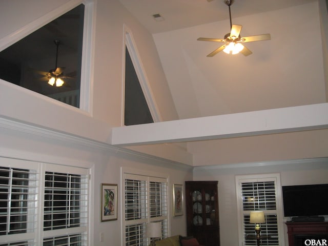 details with visible vents and ceiling fan