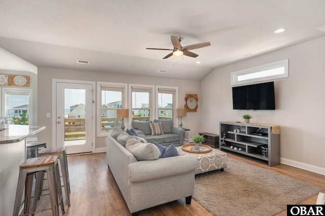 5009 Lindbergh Ave Lot 28, Kitty Hawk, NC 27949 - living area featuring ceiling fan, wood finished floors, recessed lighting, and vaulted ceiling