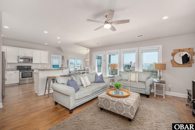 5009 Lindbergh Ave Lot 28, Kitty Hawk, NC 27949 - living area featuring light wood-style floors, a ceiling fan, and recessed lighting