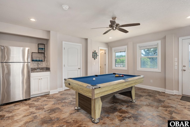 5009 Lindbergh Ave Lot 28, Kitty Hawk, NC 27949 - rec room featuring billiards, a ceiling fan, stone finish floors, and recessed lighting