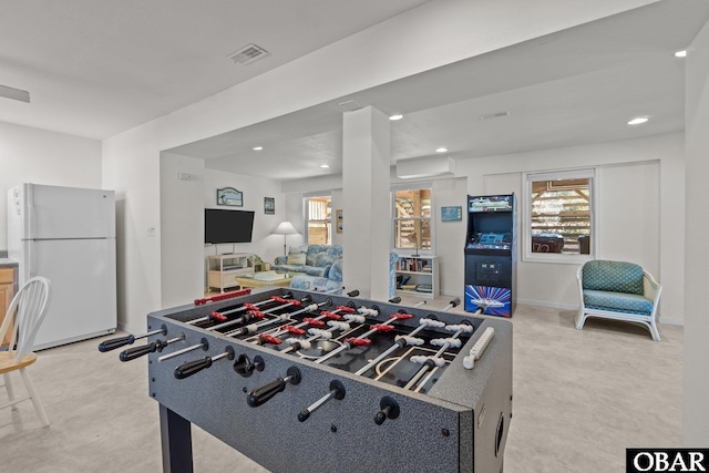 rec room featuring recessed lighting, visible vents, and baseboards