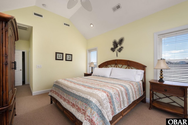 carpeted bedroom featuring visible vents and baseboards