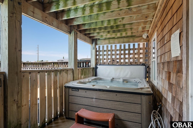 view of patio featuring a hot tub