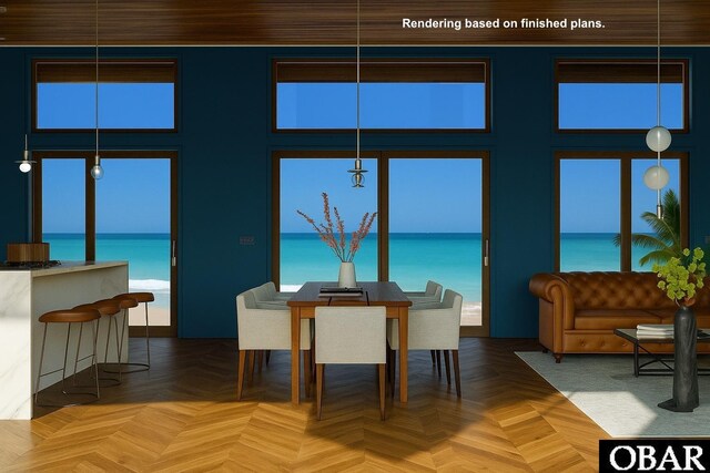 1598 Sandpiper Rd Lot 1, Corolla, NC 27927 - dining space with a towering ceiling and a water view