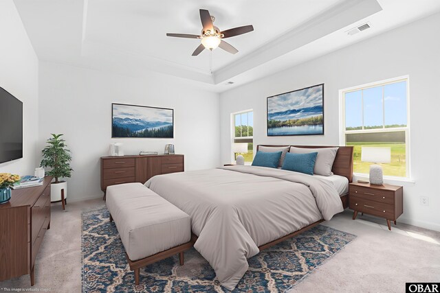 104 Yadkin Dr Lot # 77, South Mills, NC 27973 - bedroom with a raised ceiling, light carpet, and ceiling fan