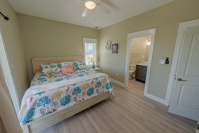 56738 NC-12 Hwy Lot 5, Hatteras, NC 27943 - bedroom featuring light wood-style flooring, a ceiling fan, ensuite bathroom, visible vents, and baseboards