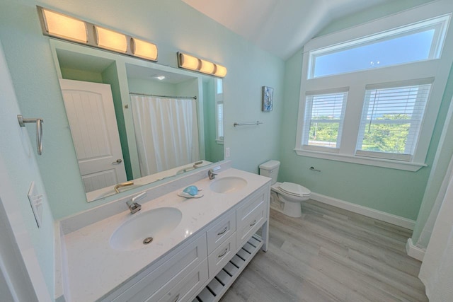 56738 NC-12 Hwy Lot 5, Hatteras, NC 27943 - bathroom with toilet, baseboards, a sink, and vaulted ceiling