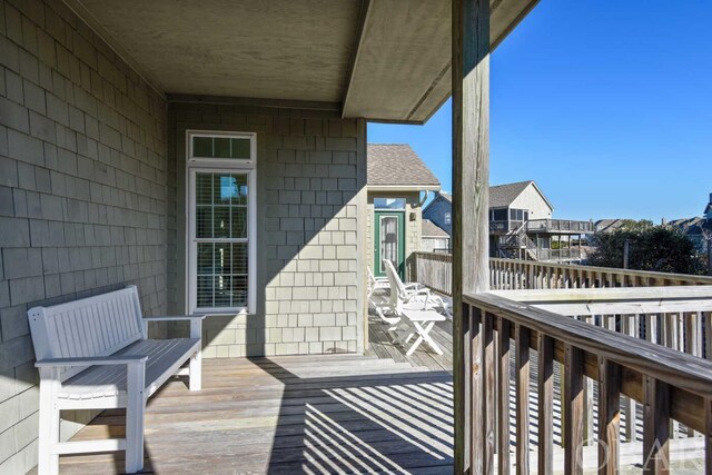 view of wooden balcony featuring a deck