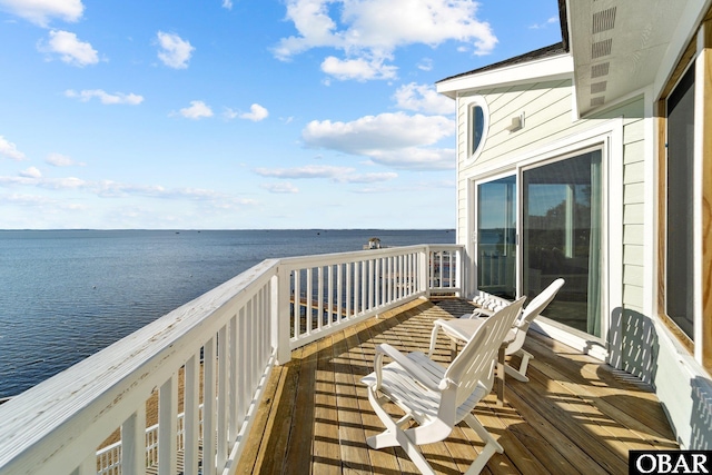 deck with a water view