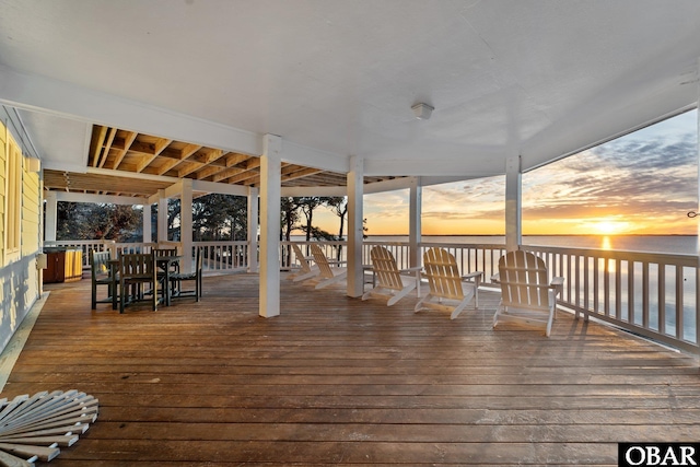 deck with a water view