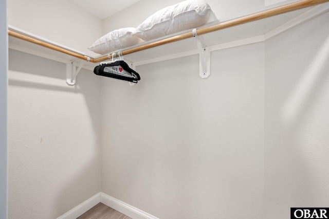 walk in closet with light wood-style flooring