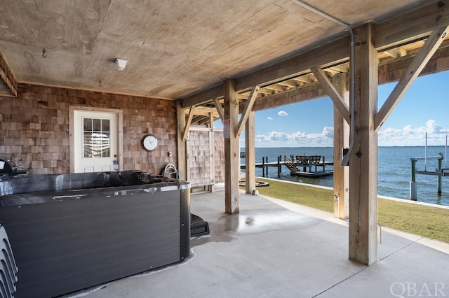 view of patio / terrace with a water view