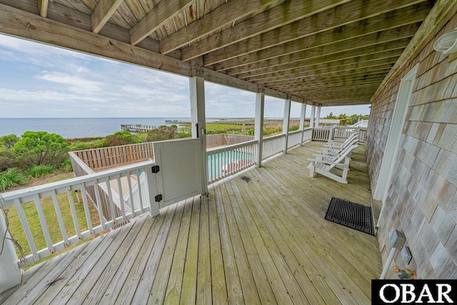 deck with a water view
