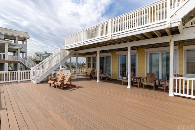 deck featuring stairs