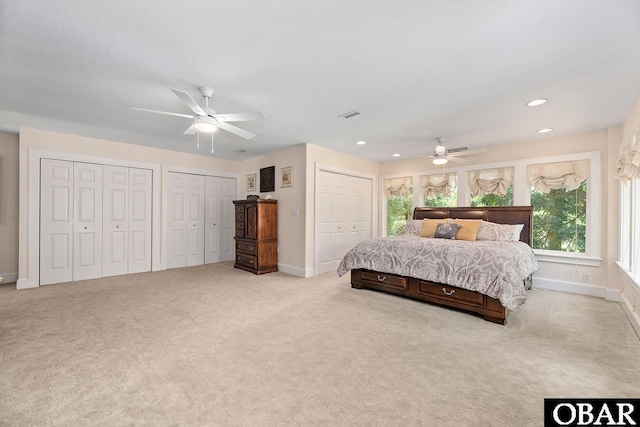 116 Swan View Dr Lot 5, Kill Devil Hills, NC 27948 - carpeted bedroom with baseboards, two closets, recessed lighting, and ceiling fan
