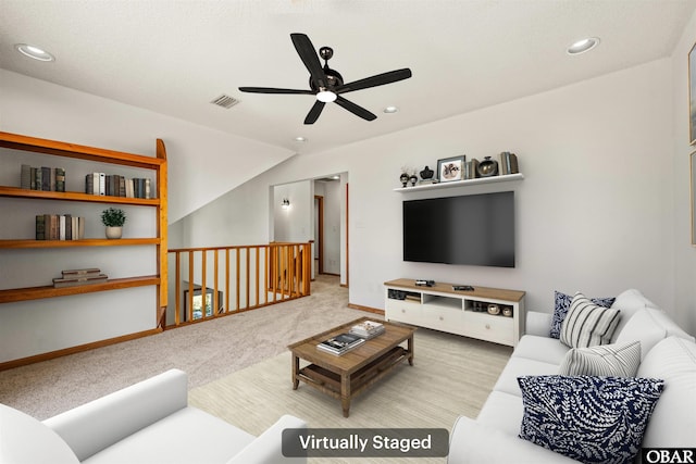4005 Ivy Ln Lot # 16, Kitty Hawk, NC 27949 - carpeted living area with a ceiling fan, baseboards, and recessed lighting