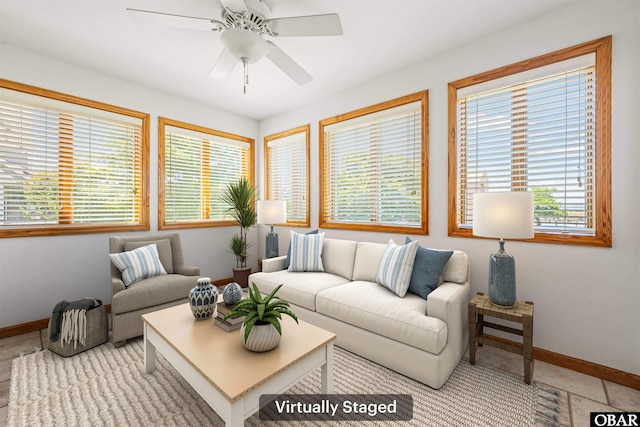4005 Ivy Ln Lot # 16, Kitty Hawk, NC 27949 - living room featuring baseboards and ceiling fan
