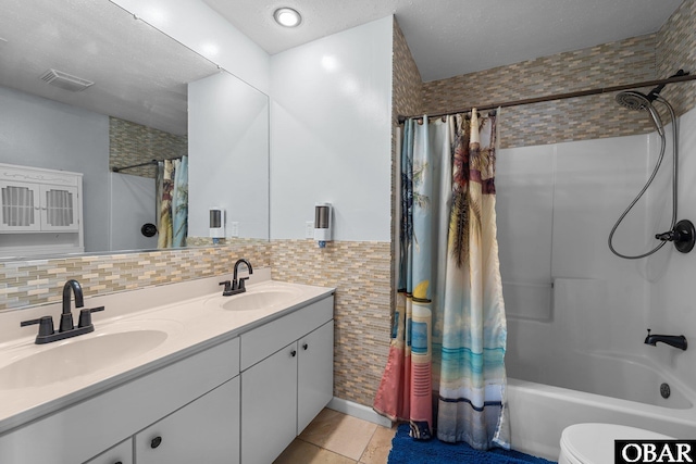 1612 Harbour View Dr Lot 114, Kill Devil Hills, NC 27948 - full bath featuring shower / bath combination with curtain, tile patterned floors, double vanity, tile walls, and toilet