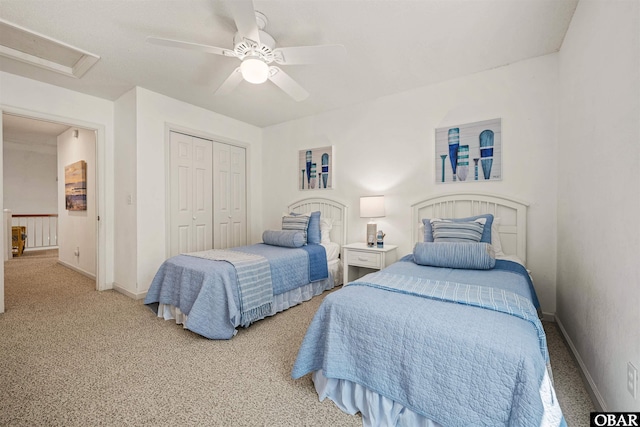 506 Magnolia Way Lot 29, Corolla, NC 27927 - bedroom featuring attic access, light carpet, a closet, and ceiling fan