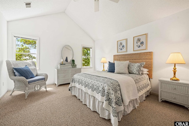 506 Magnolia Way Lot 29, Corolla, NC 27927 - bedroom featuring multiple windows, light carpet, lofted ceiling, and ceiling fan