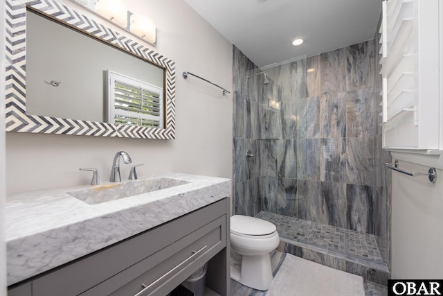 24 First Ave Lot # 14, Southern Shores, NC 27949 - bathroom with recessed lighting, a walk in shower, vanity, and toilet