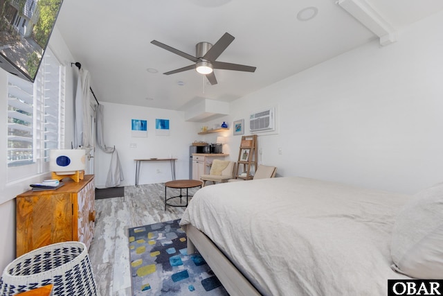 24 First Ave Lot # 14, Southern Shores, NC 27949 - bedroom with a ceiling fan, wood finished floors, and a wall mounted air conditioner