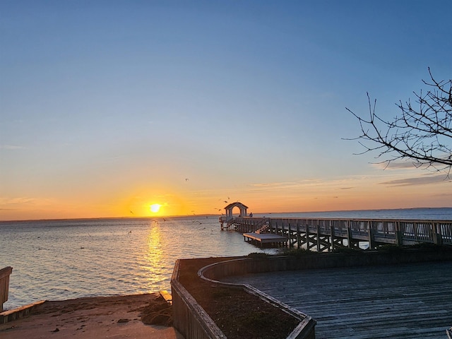 view of dock with a water view