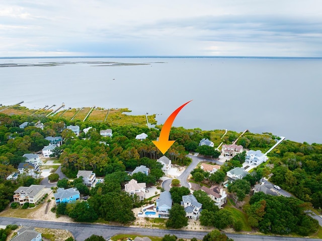 aerial view featuring a residential view and a water view