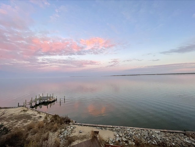 dock area featuring a water view