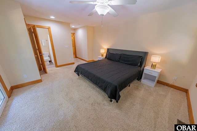 102 Settlers Ln Lot 7R, Duck, NC 27949 - bedroom with light carpet, recessed lighting, ceiling fan, and ensuite bath