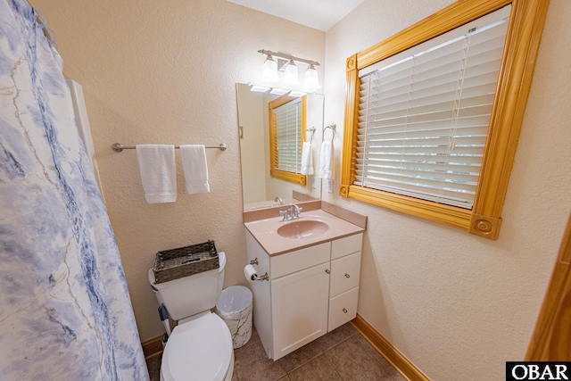 102 Settlers Ln Lot 7R, Duck, NC 27949 - bathroom featuring vanity, tile patterned floors, a shower with curtain, and a textured wall