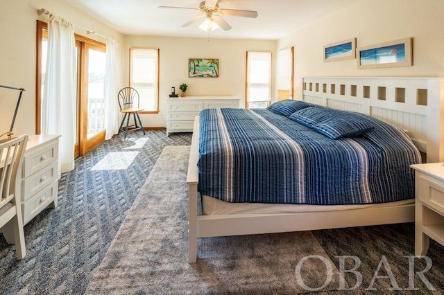 bedroom with dark carpet